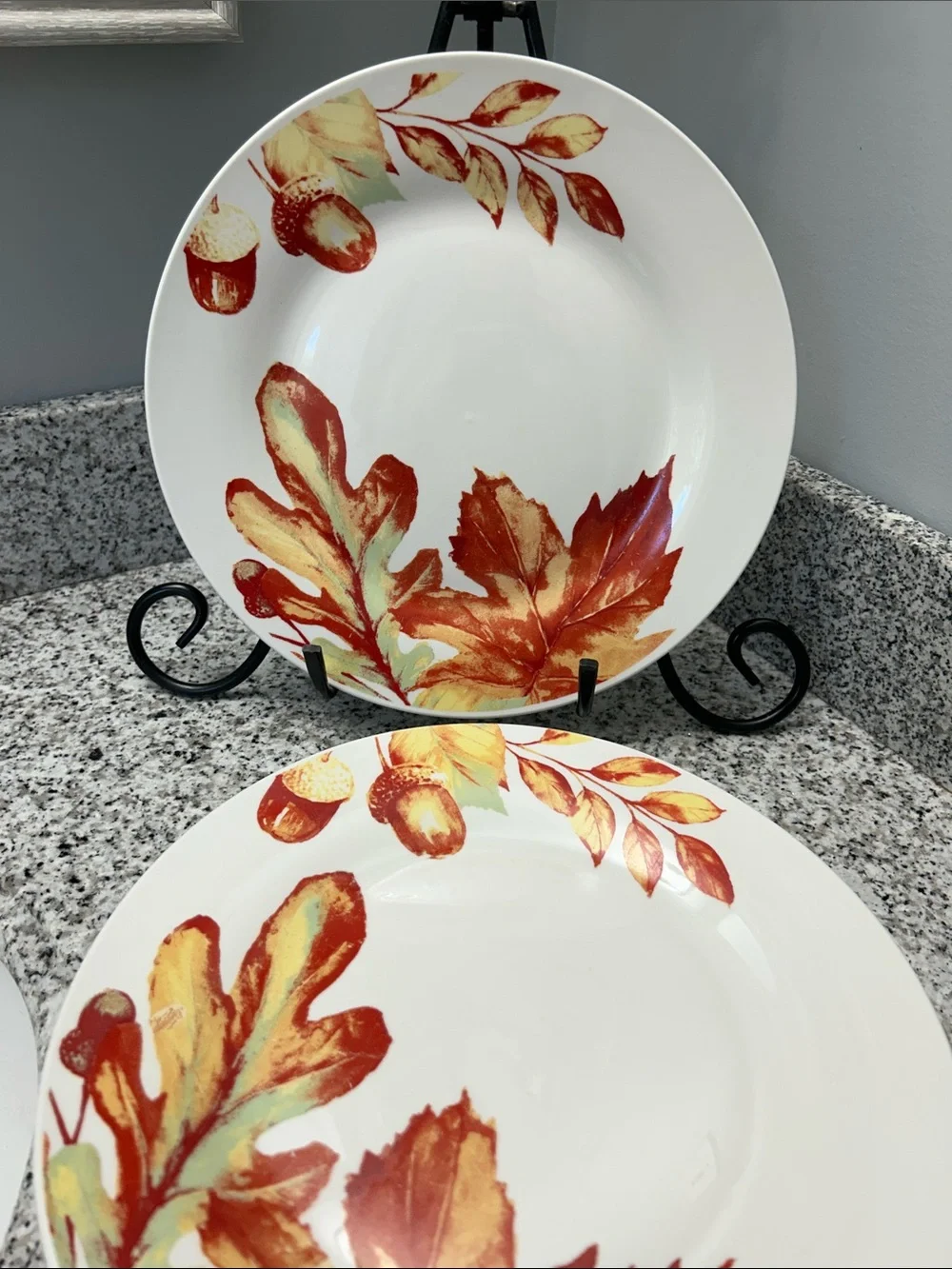 Royal Norfolk White Dinner Plates with Red & Orange Autumn Leaf Design